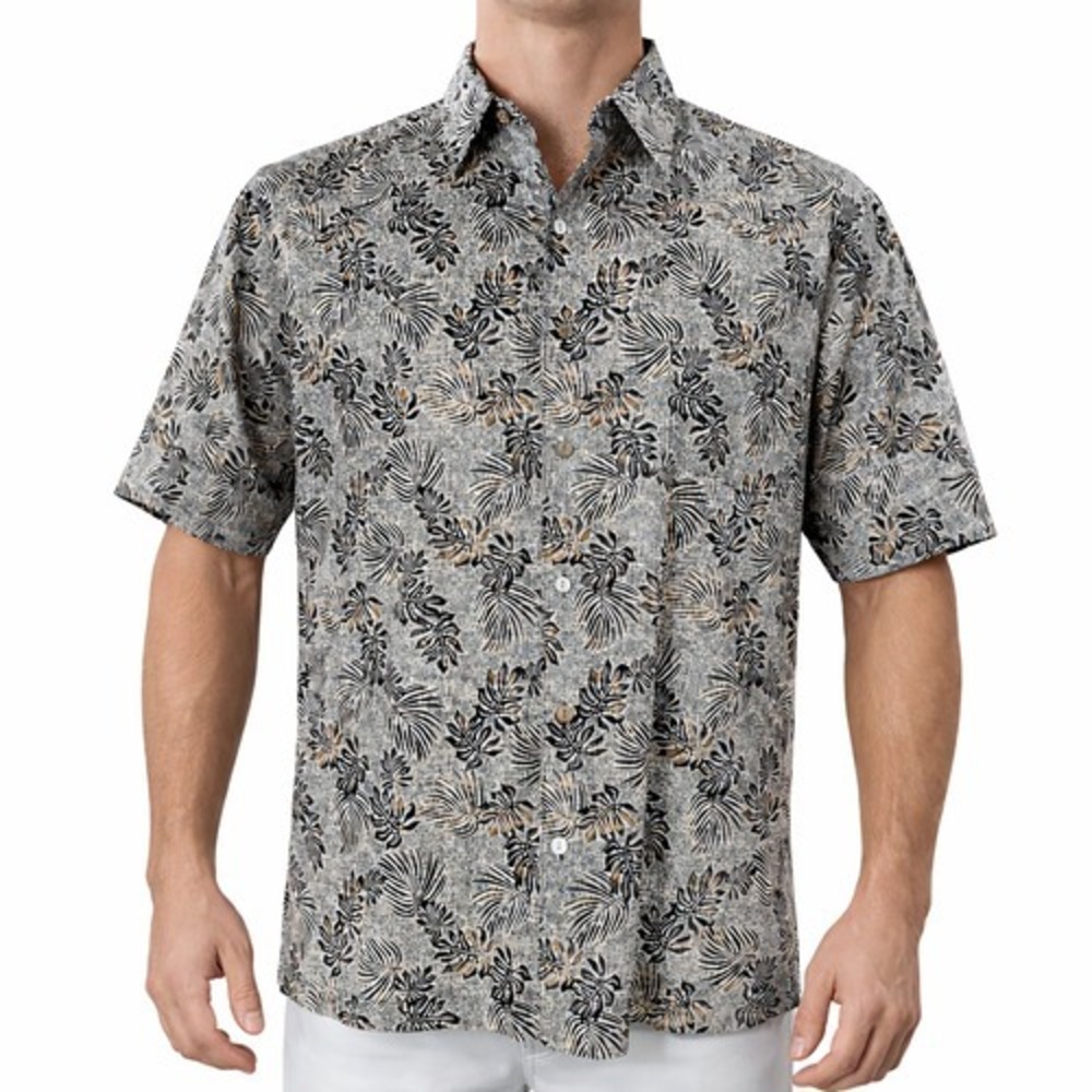 Tori Richard Hawaiian Aloha Shirt Large Floral Tropical Leaves‎ Gray Brown